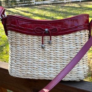Brighton Emma Straw and red Leather Croc Embossed Shoulder Bag.